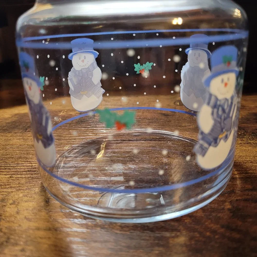 Glass Snowman Holly Leaf Holiday Decanter